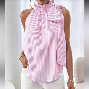 NWOT Bow Tie Pink Striped Top